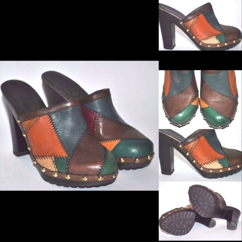 New Coach Vintage Leather Patchwork Mules Clogs Shoes Size 7.5